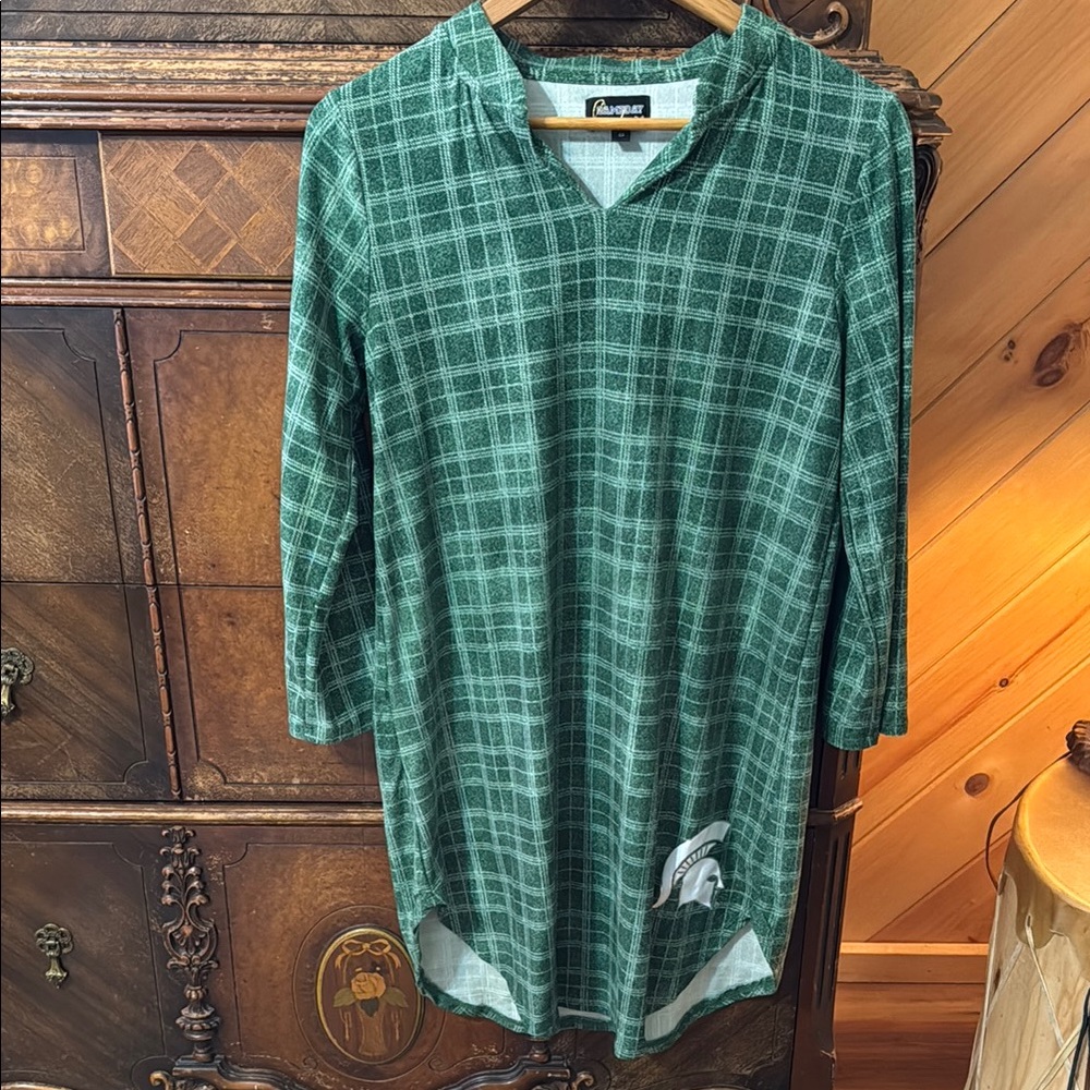 MI State Spartan Plaid Green Tunic Top